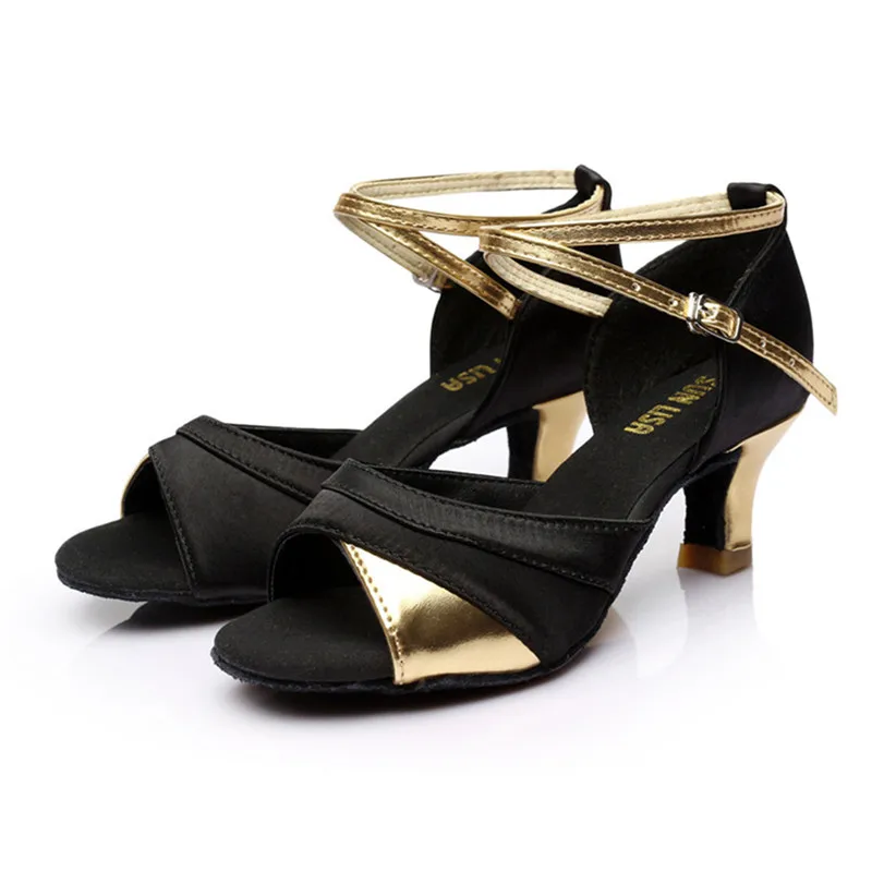 Танцевальные туфли Sun Lisa 22 стильные Великолепные женские танцевальные туфли на высоком каблуке для танго сальсы бальных танцев туфли для латинских танцев S257H5 5 см каблук - Цвет: Black gold 03