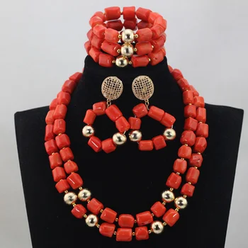 

Indian Jewelry Sets Bridal Superb Red African Coral Beads Jewelry Sets Necklace Jewelry Sets 3 Rows Bracelet Free ShippingABL851