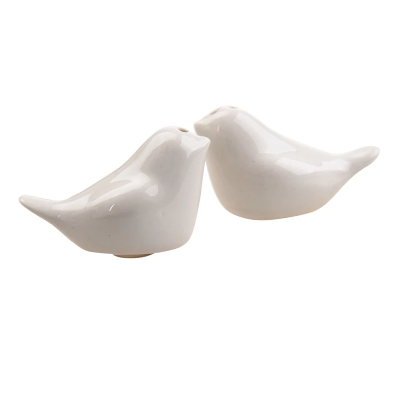 

1 Set of Love Birds Ceramic Salt and Pepper Shakers Personalised Wedding Favors - White