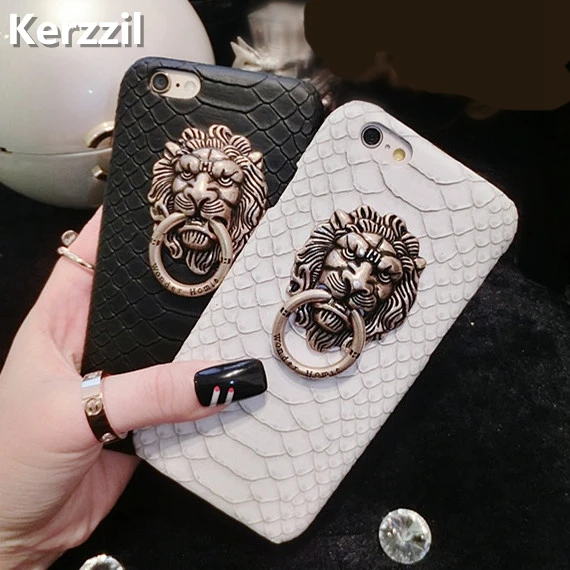 Твердый чехол Kerzzil из искусственной кожи со змеиной кожей и головой льва для iPhone 12