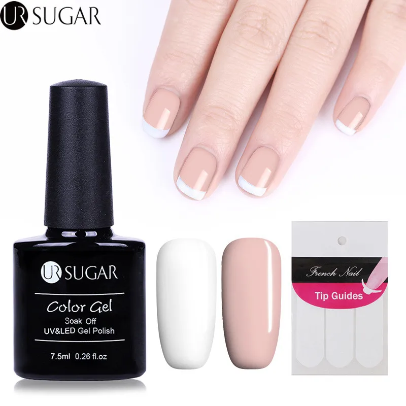 Nuestro azúcar 2 piezas negro blanco Gel esmalte de uñas remoja la laca de Gel UV con guías de Punta francesa Color DIY manicura arte GelSet Nuestro azúcar 2 piezas negro blanco Gel esmalte de uñas remoja la laca de Gel UV con guías de Punta francesa Color DIY manicura arte GelSet