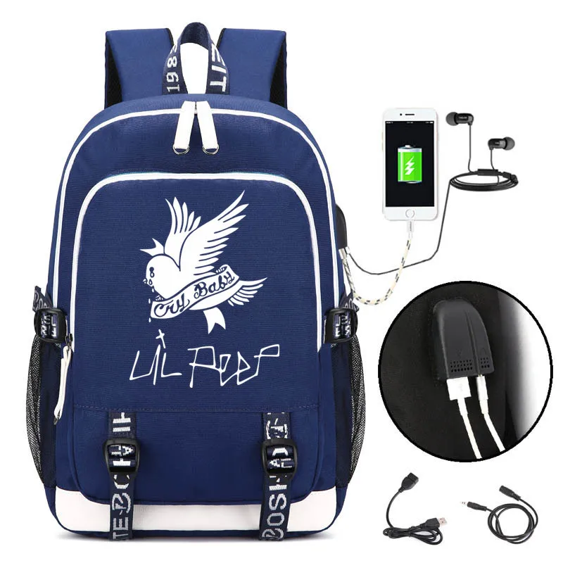 Модный рэп хип-хоп Lil открытый рюкзак Usb Перезаряжаемый школьный рюкзак для мужчин и женщин сумка для путешествий с принтом в стиле хип-хоп сумка для девочек-подростков