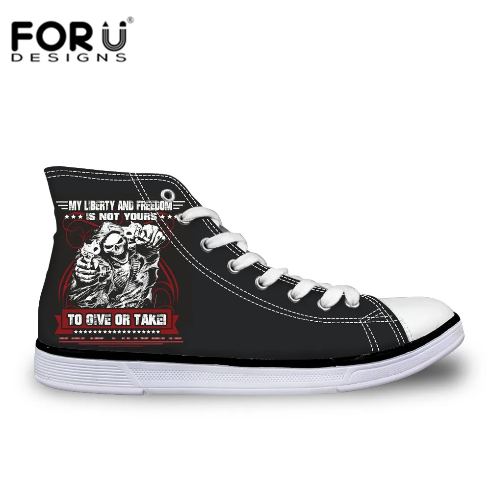 

FORUDESIGNS Cool Gun Skull Print Men's Canvas Shoes Fashion Style USA High Top Flats For Boys Casual Black Punk Vulcanize Shoe