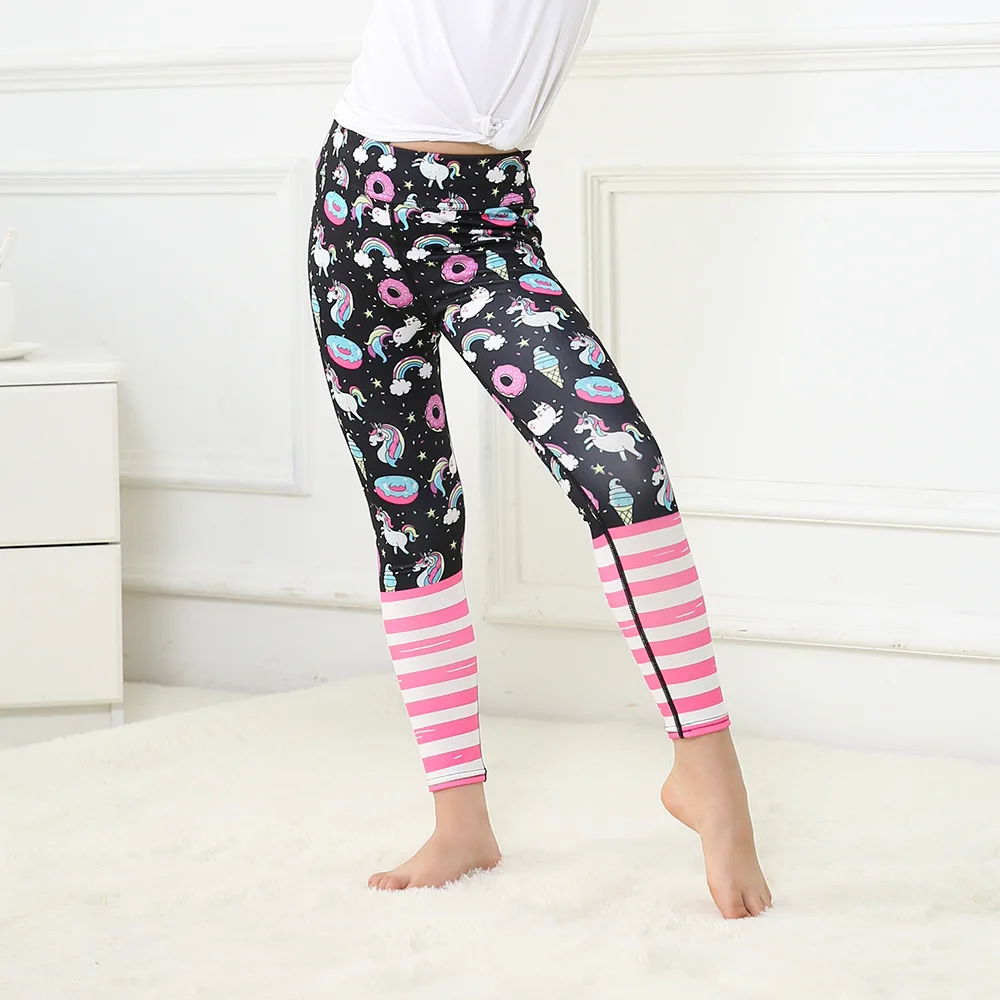 YATFIML/милые штаны для йоги для девочек с мультипликационным принтом; леггинсы для бега и фитнеса; Детские обтягивающие спортивные брюки