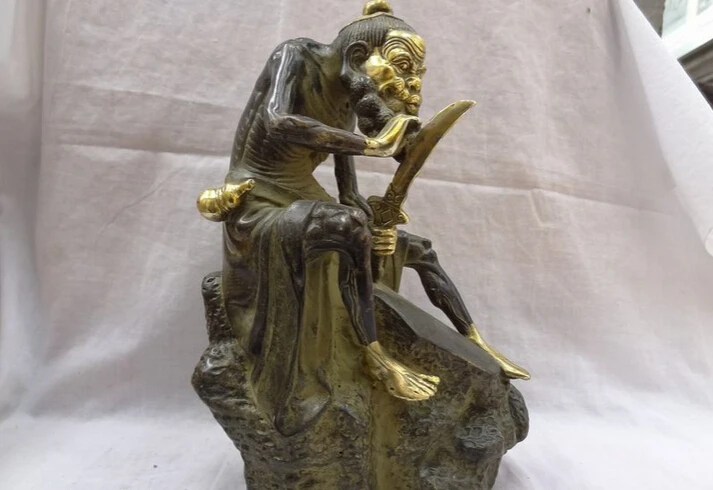 

USPS to USA S1142 11" Chinese Bronze Gilt Doctor Hua Tuo Sculpture Gourd Old Man Whetstone Statue B0401