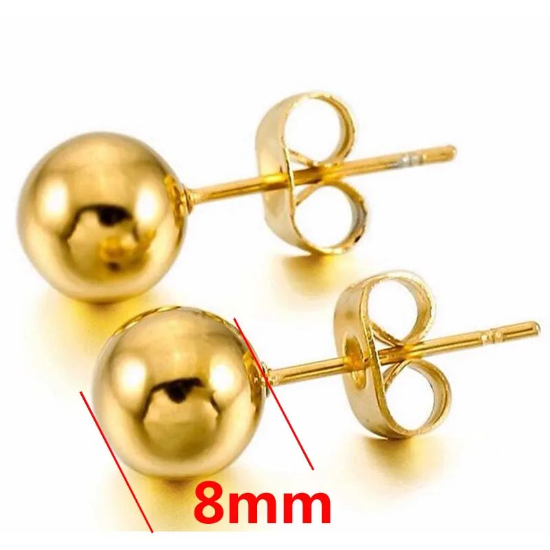3 пара/лот золотые хирургические серьги-шарики из нержавеющей стали, Шариковые серьги-гвоздики для женщин с шариком диаметром 8 мм