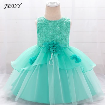

1To 24 Months Kids Cotton Lining Princess Dress Transparent Voile New Born Girls Wedding Party 1st Big Flower Birthday Dresses