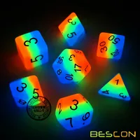 Bescon Glowing Polyhedral Dice 7pcs Set FRENCH KISS, Luminous RPG Dice Glow in Dark, DND Role Playing Game Dice 2