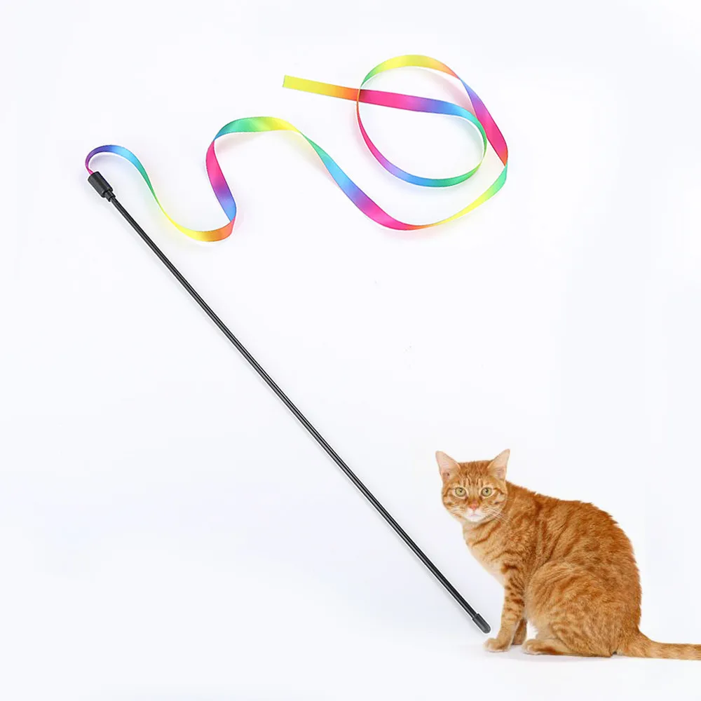 

Cat Toys Interactive Kitten Cat Pet Toy Chaser Stick Rainbow Streamers Interactive Play Fun Toys Brinquedo Para Gato #ZH