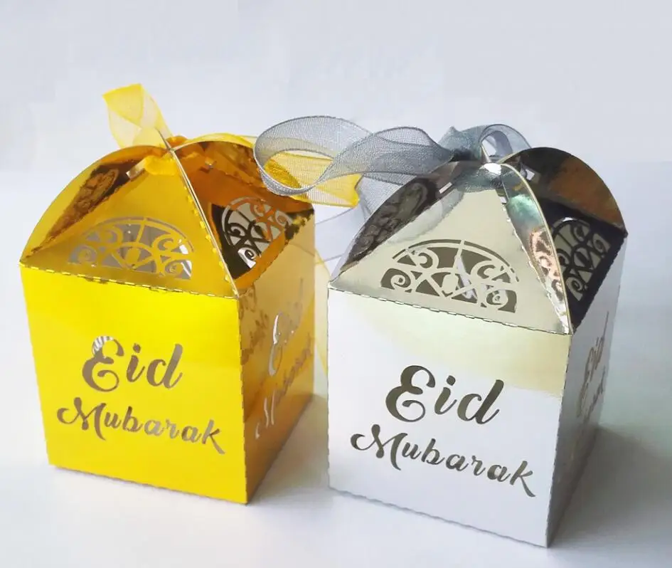 50pcs Gold Silver Ramadan Kareem Gift Box, 5x5x8cm Eid Mubarak Box, Eid