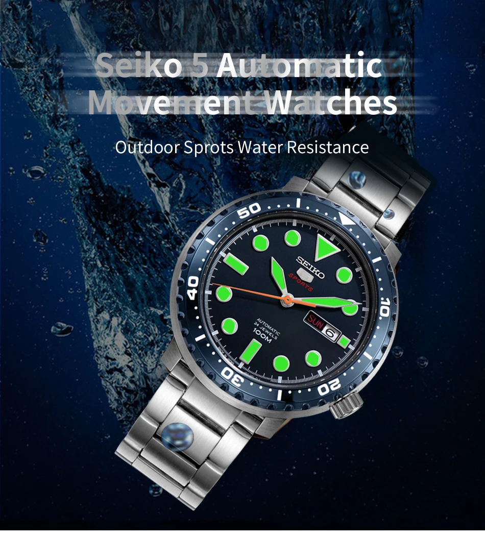 Оригинальные часы SEIKO5, спортивные, для дайвинга, плавания, автоматические механические наручные часы, два языка, календарь, мужские часы, гарантия