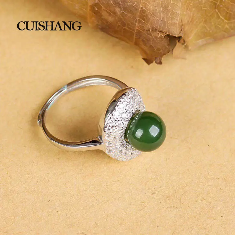 

CSJ New Design Fashion 925 Sterling Silver ring Green Jasper for lady Wedding Engagement Fine Jewelry Party Valentines gift