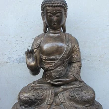 Xd 003175 1" Тибет Бронзовый Холдинг светильник лотоса Шакьямуни 6 Дракон Вырезать СТАТУЯ Будды