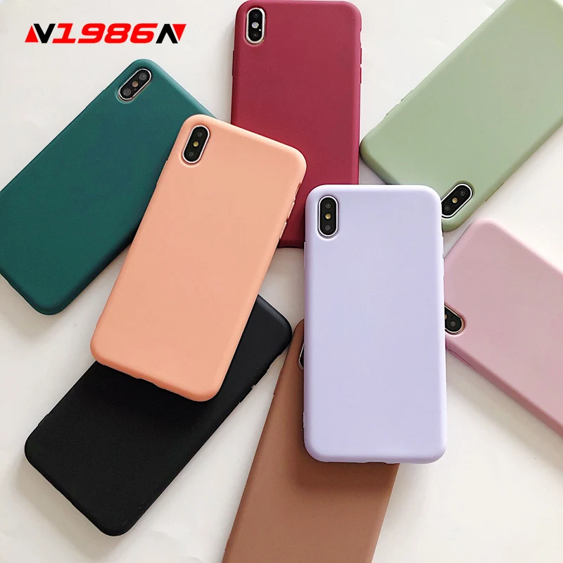 

N1986N Phone Case For iPhone 6 6s 7 8 Plus X XR XS Max Solid Color Silicone Cute Candy Color Soft Simple For iPhone X Phone Case