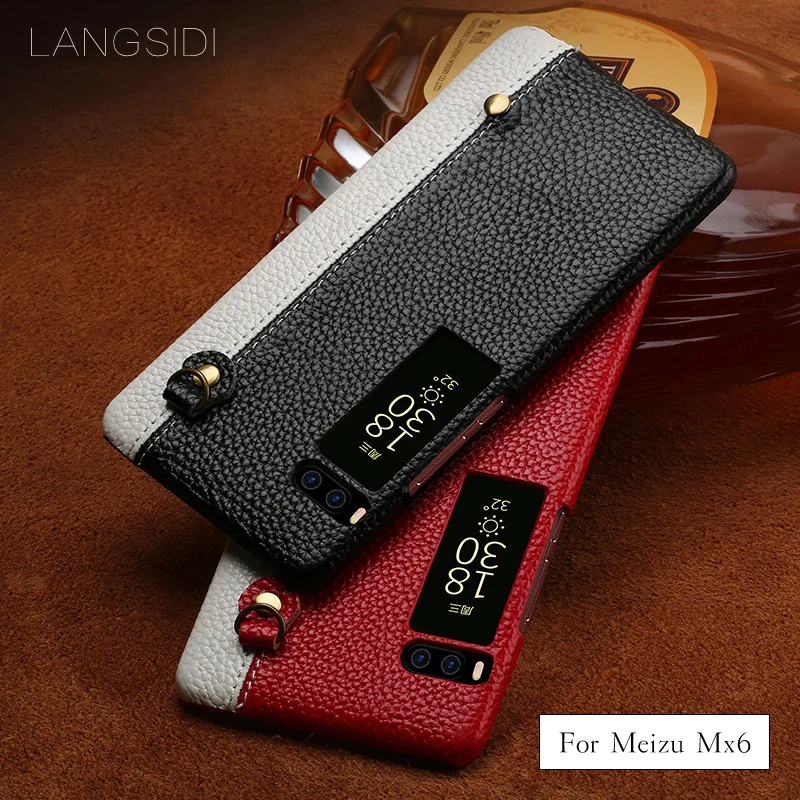 

wangcangli ForMeizu Mx6 case handmade Cow Leather back cover two-tone litchi pattern Leather Case