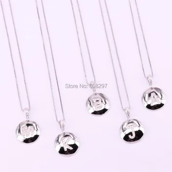 

10Pcs Dark Silver Color Micro Pave CZ Round Letter Pendant Necklace A to Z 26 Alphabet Letters Necklace