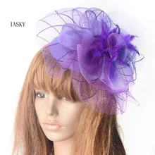 Фиолетовый цветок перо Головные уборы Для женщин Свадебные чародей Hat зажим для волос модные вечерние Дерби выпускных вечеров дамы перо головной убор шпилька