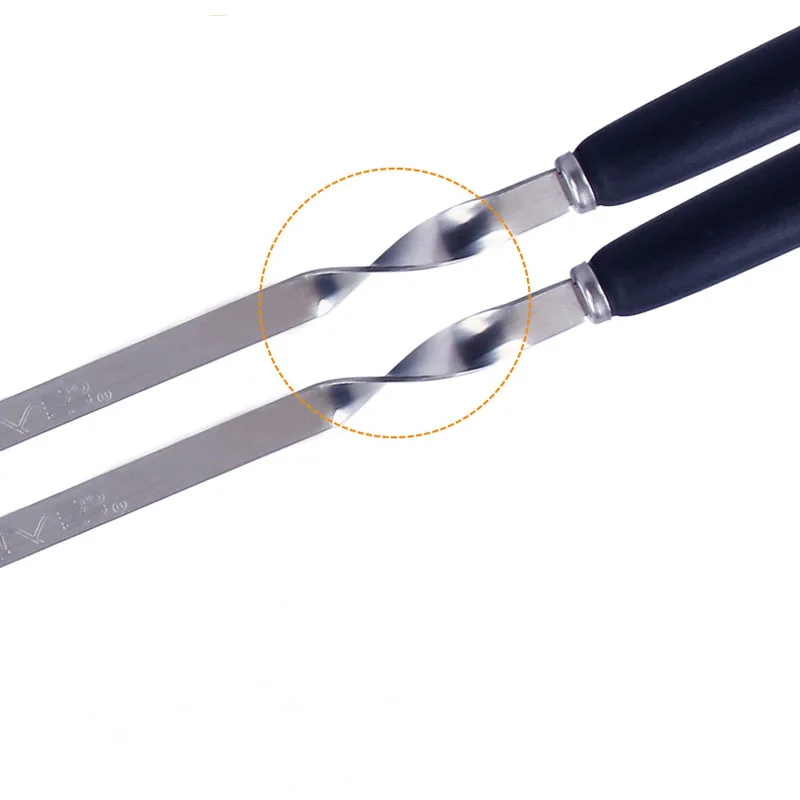 21.5" 55cm Wooden BBQ Skewer Stainless Steel Shish Kebab Skewers Flat Wood Handle Barbecue Forks Meat Fish Grill BBQ Accessories