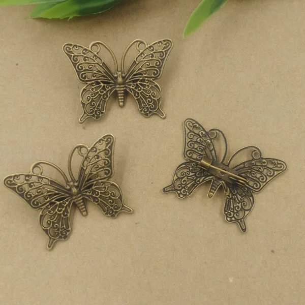 

20 PCS 25*35mm Antique Bronze Plated Vintage Metal Copper Butterfly Brooch Pin Base Settings For Jewelry Making
