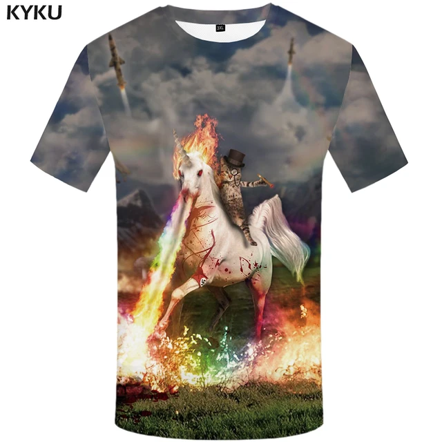 KYKU Brand Unicorn T Shirt Cat Tshirt Flame Tops War
