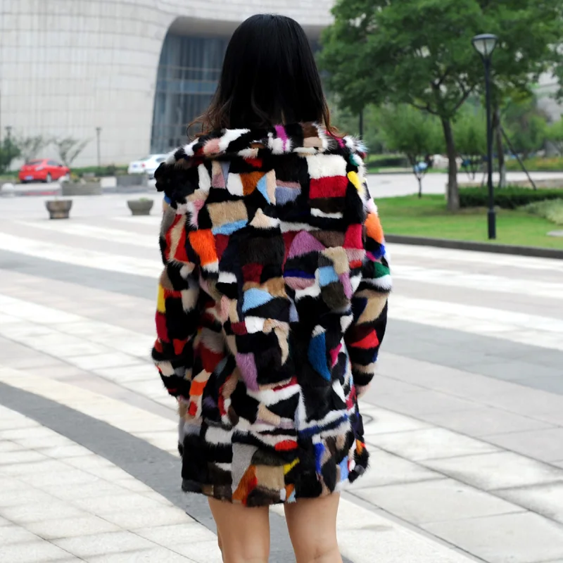 CX-G-A-20 разноцветная Высококачественная новая Лоскутная Женская куртка из натурального меха норки