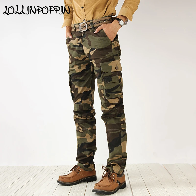 Mens Camouflage Cargo Pants Multi Pockets Military Style Camo Pattern