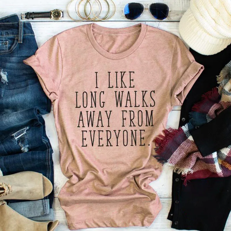 

i like long walks away from everyone Graphic T-Shirt Funny Letter Slogan Grunge Tee Trendy Hipster Camisetas Vintage quote tops