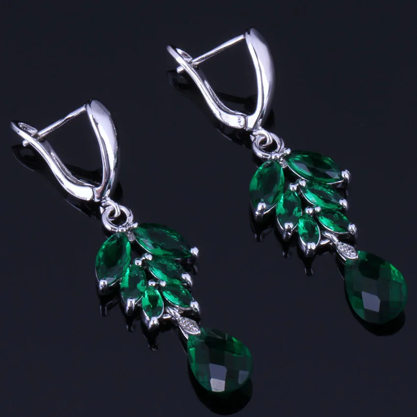 

Pretty Water Drop Green Cubic Zirconia 925 Sterling Silver Drop Dangle Earrings For Women V1005