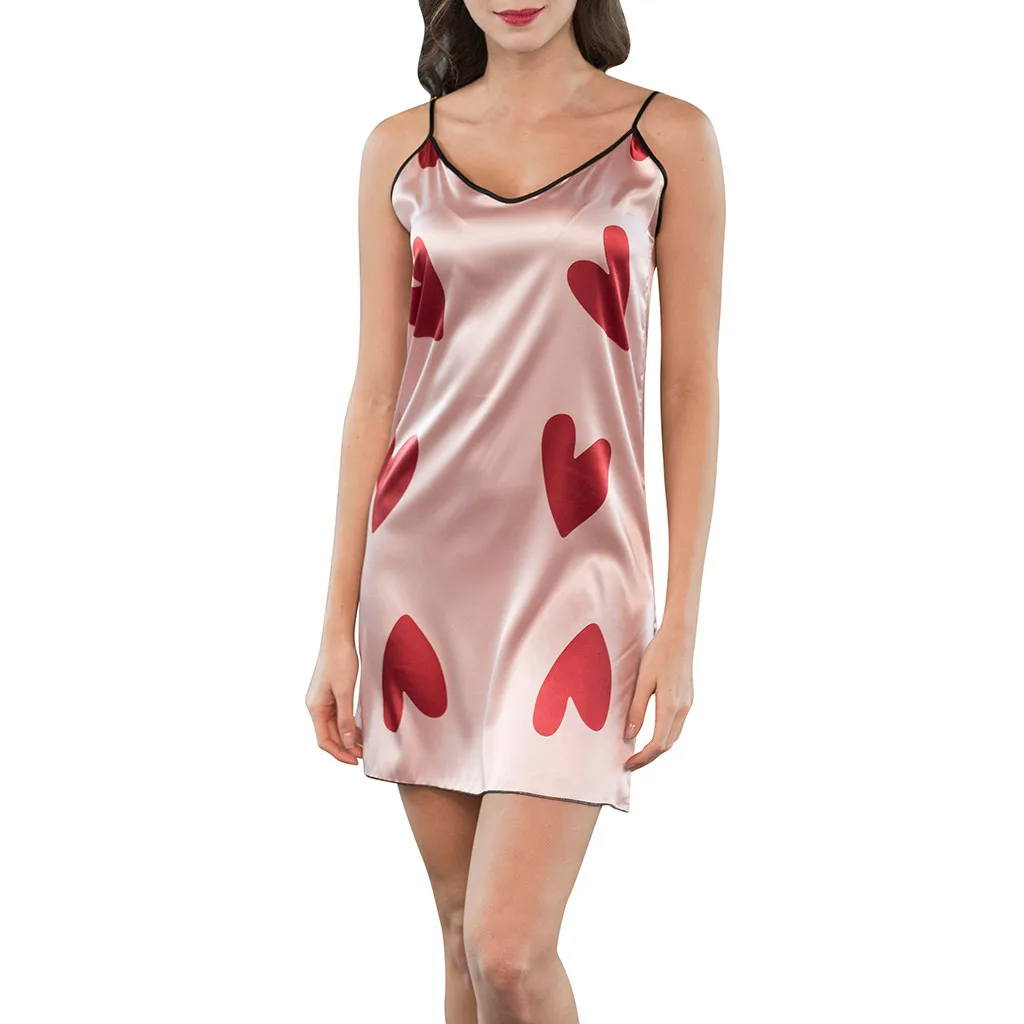 

Summer Women's silk Sexy Sleeveless sling V-neck Comfort mini Nightgown LOVE print pijama large size xxl #SS