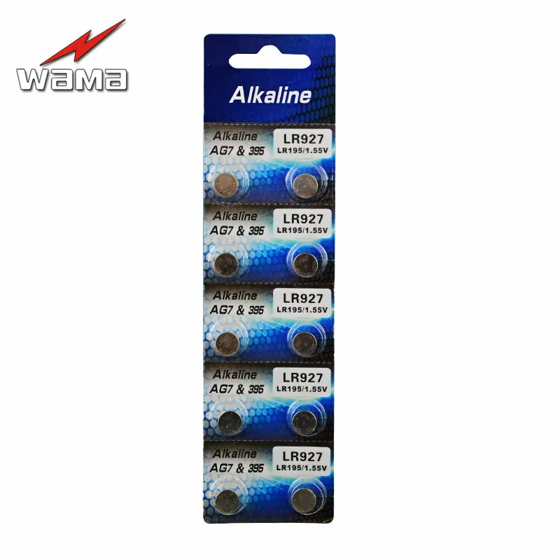 

10pcs/lot Wama AG7 Alkaline 1.5V Button Cell Battery Single Use LR927 LR57 SR927W 399 Watch Toys Remote Batteries