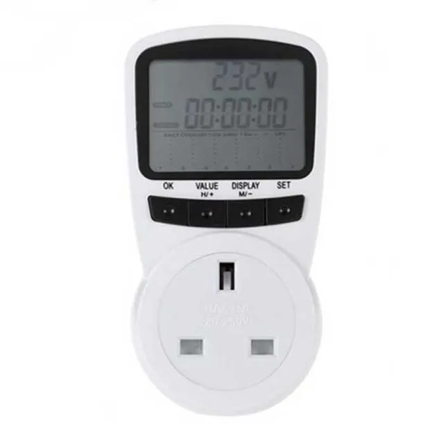 250V 13A UK Plug Socket Energy Meter Electricity Watt Voltage Amps
