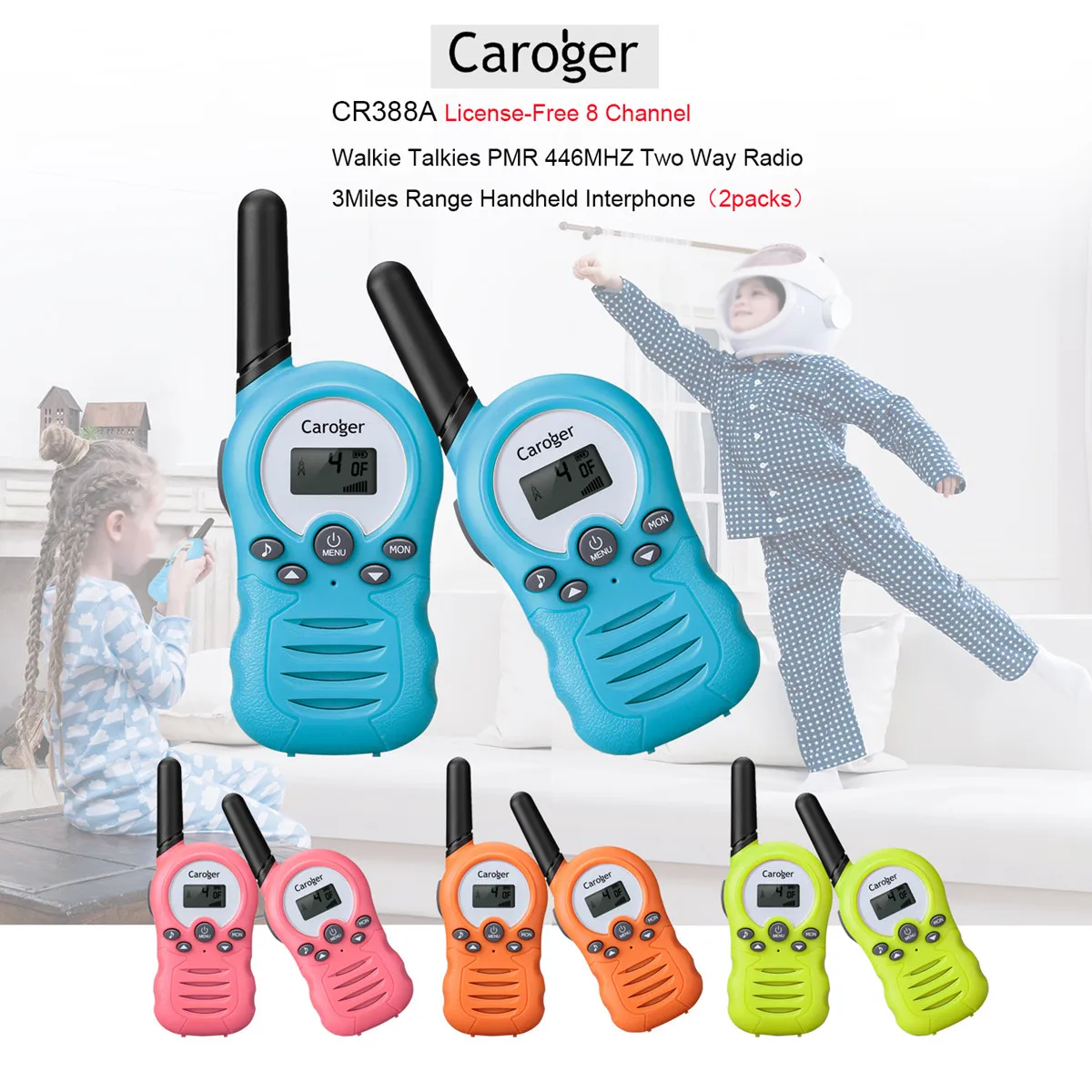2pcs CR388A Kids Walkie Talkies Intercom 8 Channel PMR446