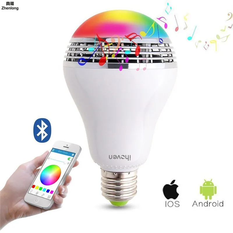 E27 Смарт RGB RGBW Беспроводной Bluetooth динамик лампа Музыка Воспроизведение затемнения