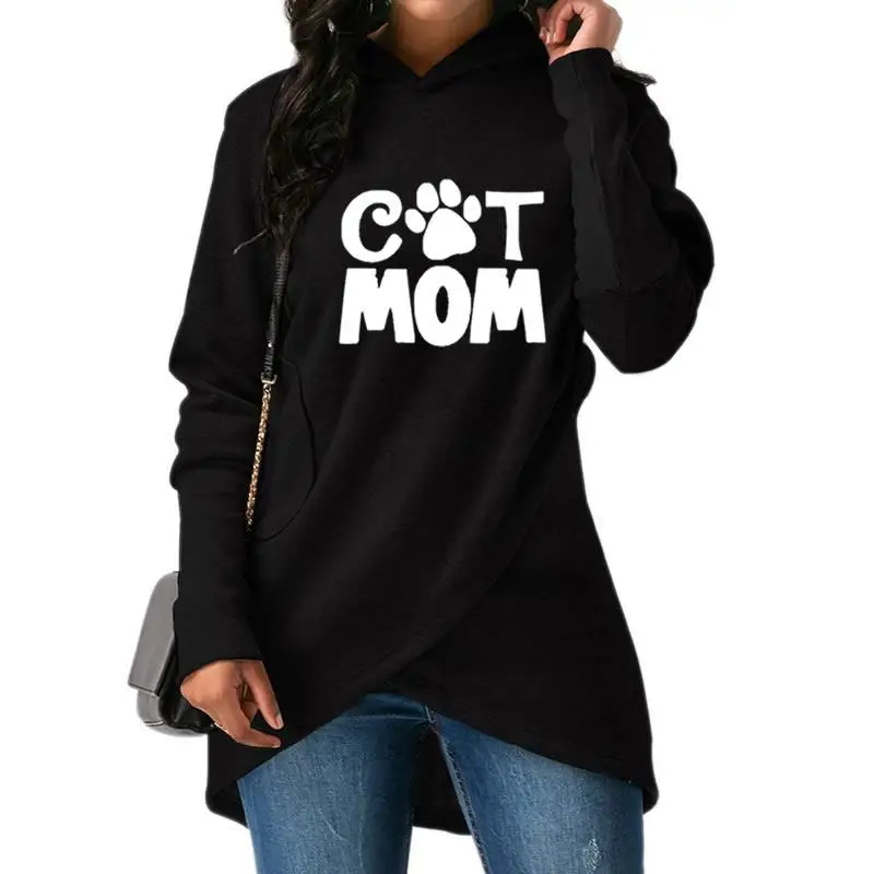 

2018 New Fashion Paw Print Sweatshirts Femmes Hoodies Women Kawaii Pockets Loose Pattern Creative and For