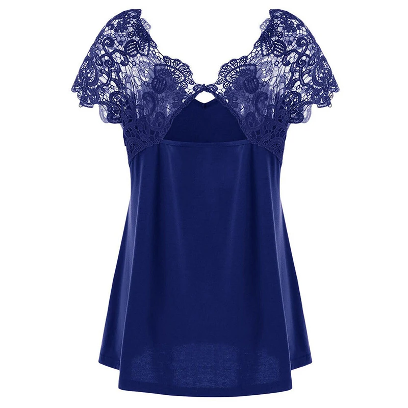 Women's Blouse 2019 Summer Oversized Short Sleeve Loose Shirt Ladies V-Neck Lace Patchwork Casual Tops Tunic Shirt Femme Blusas