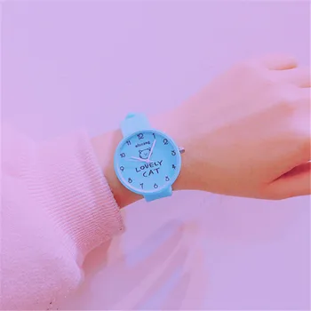 

Lovely Cat Fashion Watch Girl Simple Cartoon Cat Dial Quartz Rubber Watch Casual Cute Wristwatches Kids Dress Reloj Mujer