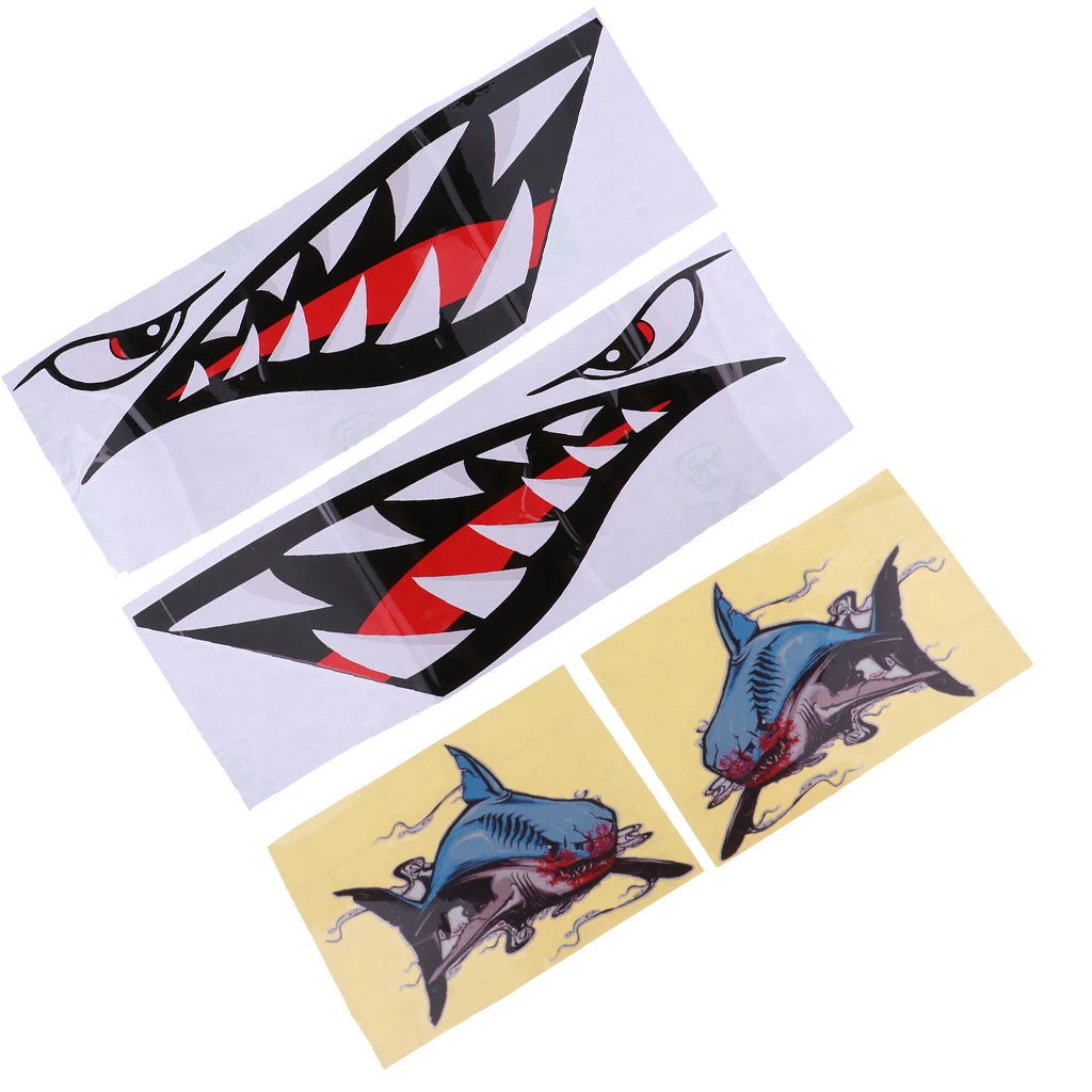 Marine 2 Pairs Shark Stickers Reflective Decals for Kayak Fishing Boat Dinghy Yacht Car Truck Window Wall - Easy to Apply