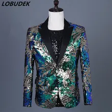 Новые дизайнерские золотисто-зеленые блейзеры с блестками мужской певец и ведущий сценический костюм для ночного клуба вечерние костюмы куртка S-3XL