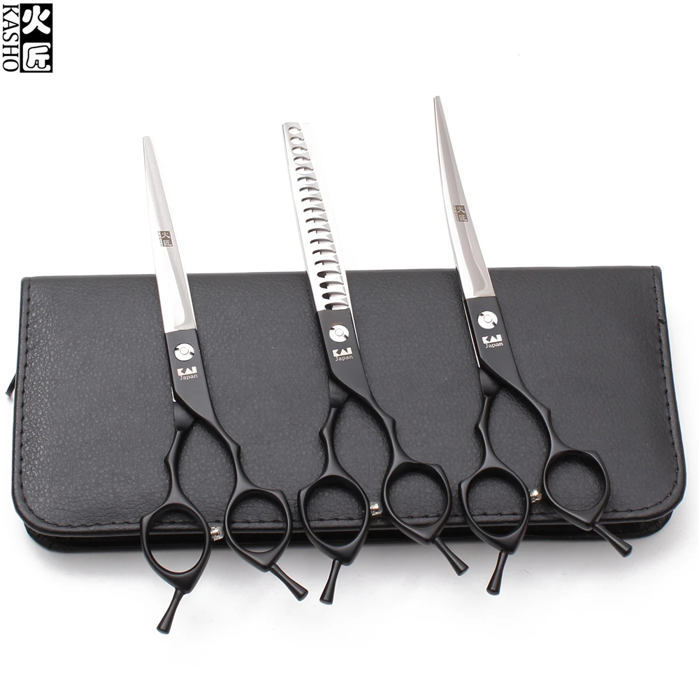 

H3009 6.5In. 18.5cm Black 440C Scissor For Dogs Straight Shears Thinning Scissors Up Curved Shears Pets Scissors Grooming Shears