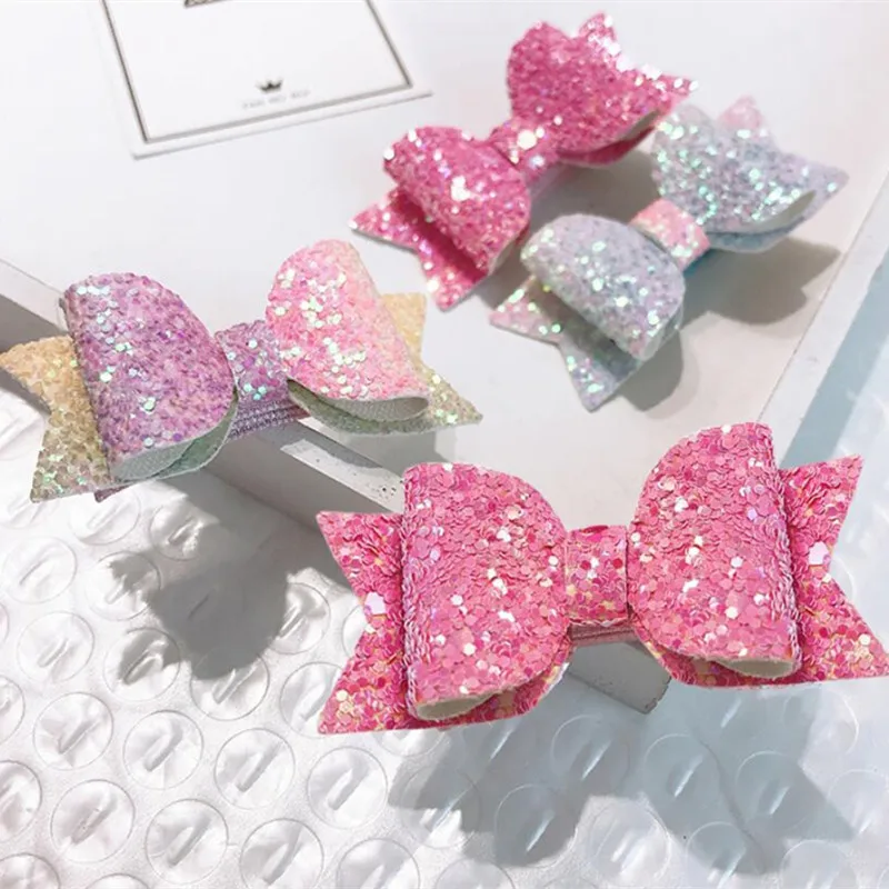 

2pcs Handmade Hairpins Sequins Litlle Girls Hair Bows Clips Shiny Glitter Cute Hairpin Daily School Barrettes Headwear