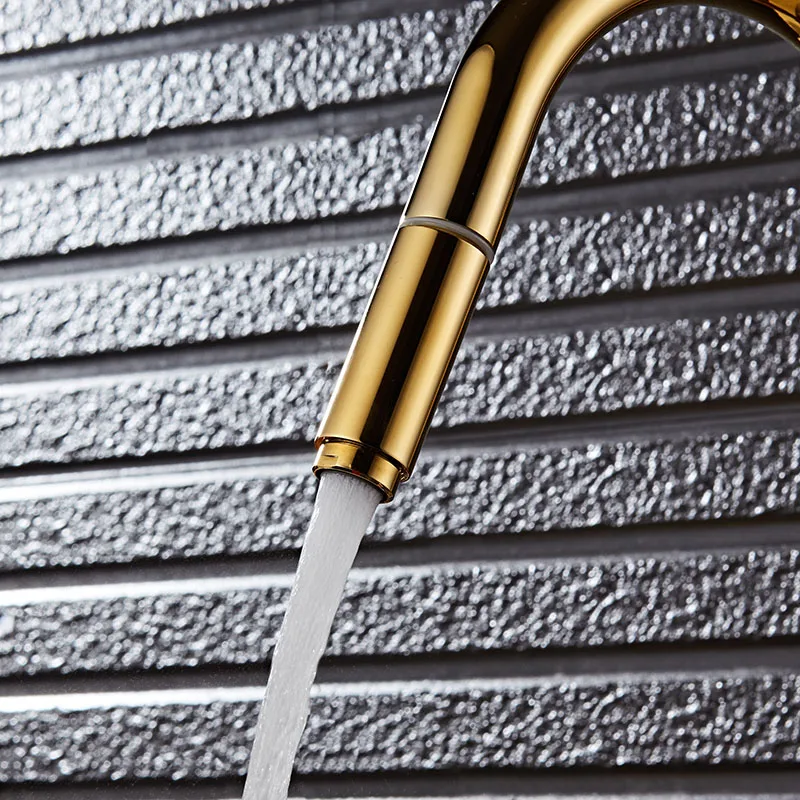  Luxury Gold Single Handle Kitchen Faucet Pull Out Sprayer 360 Rotatable Single Hole Sink Mixer Tap - 32815943151