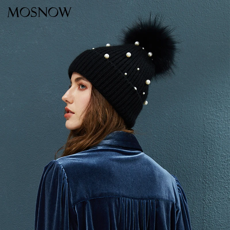 

Winter Beanie Women's Pearl Curled Hat Pompom Thick Warm Hats 2019 New Brand Knitted Wool Beanies High Quality Skullies Beanies