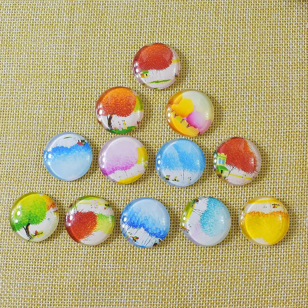 

New Handmade Colorful Tree series 10pcs mixed 12mm/16mm/18mm/20mm/25mm Round photo glass cabochon demo flat back Making findings