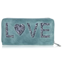 2016 New European Style Wallet Simple Love Letter Sequins Wallets Ladies Leather Women Wallet Phone Pocket Purse Wallet 500636