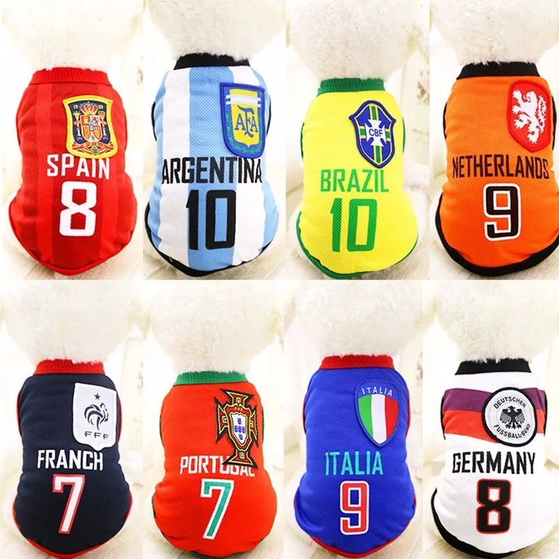 8 National Football Dog Shirt World Clothes Soccer Suits Cool Spring Breathable Dog Vest Puppy Outdoor Sportswear Pet XS-4XL
