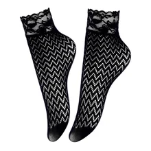 Дамы Девушка прозрачные носки Черная кружевная сеточка цветочный трикотажные носки по щиколотку летние полые Sheer искусства носки волна нейлон шелк Skarpetki