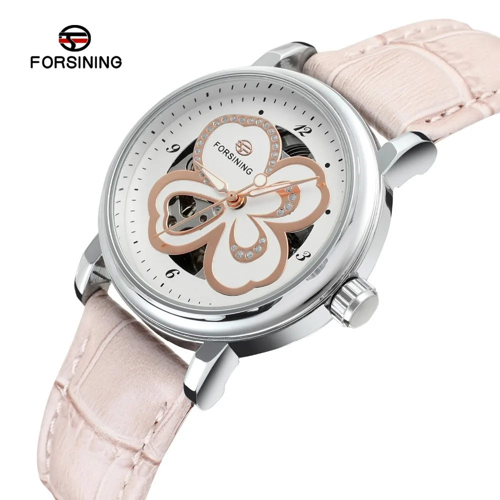 

Fashion FORSINING Women Luxury Brand Skeleton Leather Strap Girls Watch Automatic Mechanical Wristwatch Gift Box Relogio Releges