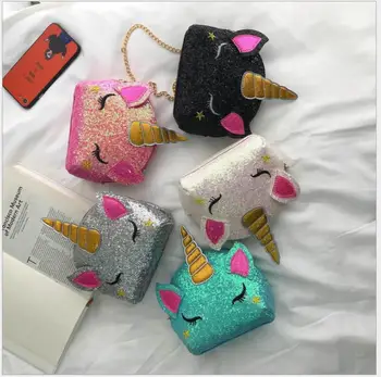 

Fashion Unicorn bag for Girls Travel Women Cartoon Printing Shoulder Bags Sequins leather wallet clutch wholesale crossbody bag