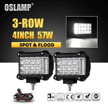 Oslamp 3 ряда 4 дюйма 57 W светодиодный Подсветка светодиодная балка для внедорожников свет грузовики, лодки ATV 4×4 4WD 12 v 24 v пятна прожекторный дальний лампы фар