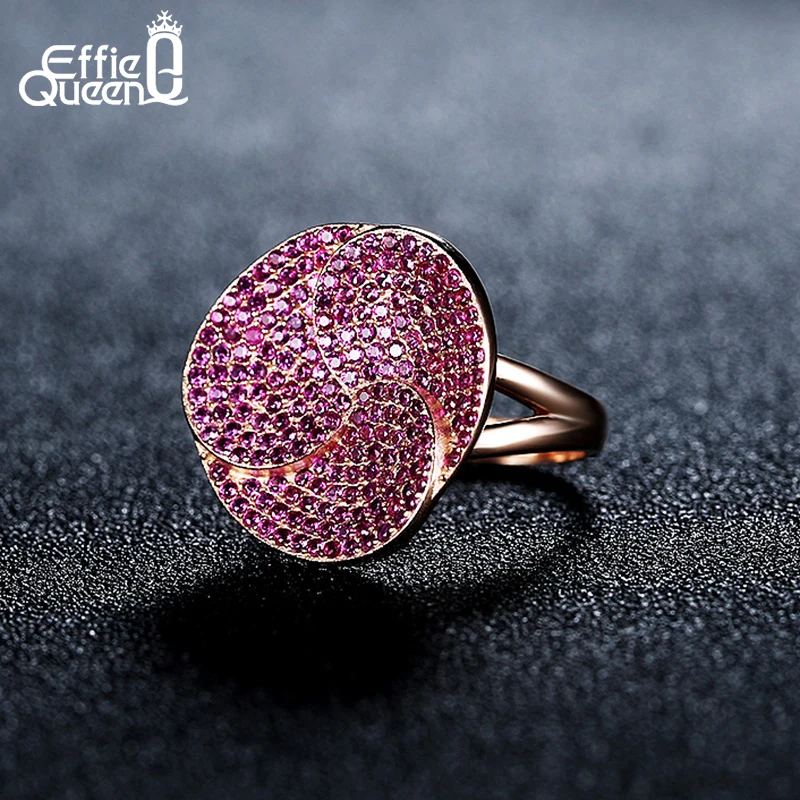 Effie queen Новое поступление очаровательное кольцо цвета розового золота с Блестящий Цирконий, высокое качество романтический стиль кольцо для женщин DR135